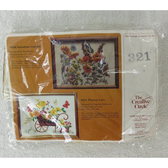 The Creative Circle 0321 Flower Cart Embroidery Kit 12" X 16" New Deadstock - Picture 2 of 10